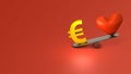 Comparison of Euro sign and heart symbol. The scales tilt towards money.