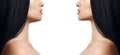 Comparison of female chin before and after plastic surgery isolated on white Royalty Free Stock Photo