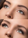 Comparison - female eyes before and after eyelash extension