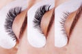 Eyelash Extension Procedure. Comparison of female eyes before and after. Royalty Free Stock Photo