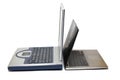 comparison generations old modern laptops white background Royalty Free Stock Photo