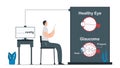 Comparison of health eye and glaucoma. Doctor diagnoses disease symptoms. Illustrated vector isolates on white background