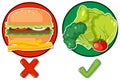 Comparison of Healthy Fruit and Vegetable Set Plate vs Unhealthy Junk Food Plate