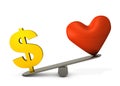 Comparison of the importance of the heart symbol and the dollar symbol. A concept that expresses money worship, which emphasizes Royalty Free Stock Photo