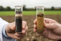 Comparison of Nutrient-Rich and Depleted Soil Samples Held by Agronomist for Agricultural Analysis Royalty Free Stock Photo