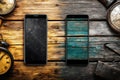Comparison of an Old Smartphone and a New Smartphone Illustrating Technology Evolution on a Rustic Wooden Table Royalty Free Stock Photo