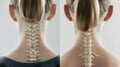 A before and after comparison photo of a persons neck showcasing visible relaxation and decreased pain levels through