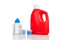 Comparison of regular and concentrated laundry liquid detergent against white background