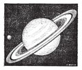 Comparison of the sizes of Saturn and Earth vintage engraving