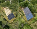 Comparison of solar panels before and after installation. Royalty Free Stock Photo