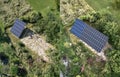 Comparison of solar panels before and after installation. Royalty Free Stock Photo