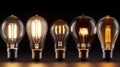 A comparison of traditional incandescent bulbs and energy-efficient LED bulbs, illustrating the shift toward lower-energy lighting Royalty Free Stock Photo