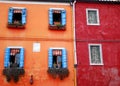 A comparison of two houses in Burano Venice area Italy Royalty Free Stock Photo