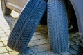 New and used car winter tire before changing tires Royalty Free Stock Photo