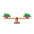 Comparison of weight in a cartoon minimal style, showing an unbalanced situation with balancing on a seesaw.