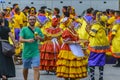 Comparsa group at street, calls parade montevideo, uruguay