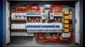 Compartment of electrical equipment in a complete transformer substation. Neural network AI generated Royalty Free Stock Photo