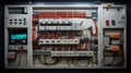 Compartment of electrical equipment in a complete transformer substation. Neural network AI generated Royalty Free Stock Photo