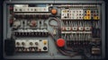 Compartment of electrical equipment in a complete transformer substation. Neural network AI generated Royalty Free Stock Photo