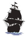 Sailing ship on a white background. Vector illustration of a sailboat. Royalty Free Stock Photo