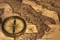 Compass and Ancient Map of Italy Royalty Free Stock Photo