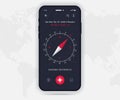 Compass app UI UX GUI concept, Map GPS app on screen smartphone navigation, Phone weather, application compass for navigator ui