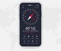 Compass app UI UX GUI concept, Map GPS app on screen smartphone navigation, Phone weather, application compass for navigator ui