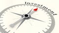 Compass with arrow pointing to the word Investment