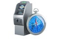 Compass with ATM machine, 3D rendering Royalty Free Stock Photo