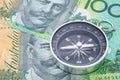 Compass on australia dollar bill Royalty Free Stock Photo
