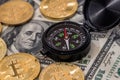 compass with bitcoin over dollar