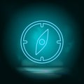 Compass blue neon icon. Simple element illustration from map and navigation concept. Compass blue neon icon. Real