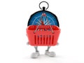 Compass character holding shopping basket