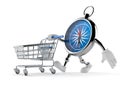 Compass character with shopping cart
