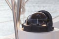 Compass in the cockpit of a sailing yacht cruise. Wind rose and determine the direction of motion relative to the magnetic poles Royalty Free Stock Photo