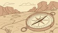 Compass on Desert Mountain Trail, Outback Adventure, vector design Generative AI Royalty Free Stock Photo