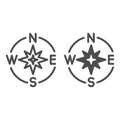 Compass directions line and solid icon. Compassing star, oldstyle discoverer item symbol, outline style pictogram on