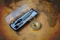 compass or dividers on old world map. Travel, Royalty Free Stock Photo