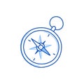 Compass doodle. Hand drawn sketch doodle style old compass. Blue pen line stroke isolated element. Navigation