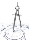 Compass drawing circle on architectural plan Royalty Free Stock Photo