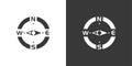 Compass. East direction. Isolated icon on black and white background. Weather vector illustration