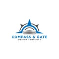 Compass and gate logo design template vector