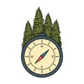 Compass guide with pines forest