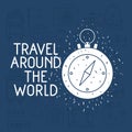 Compass guide with set travel icons Royalty Free Stock Photo