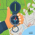 Compass in hand. Magnetic navigation device