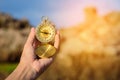 Compass in the hand on the nature Royalty Free Stock Photo