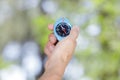 compass in hand traveller in mountains Royalty Free Stock Photo