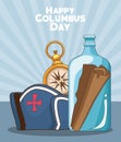 Compass and Happy columbus day related icons Royalty Free Stock Photo