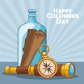 Compass and Happy columbus day related icons Royalty Free Stock Photo