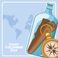 Compass and Happy columbus day related icons Royalty Free Stock Photo